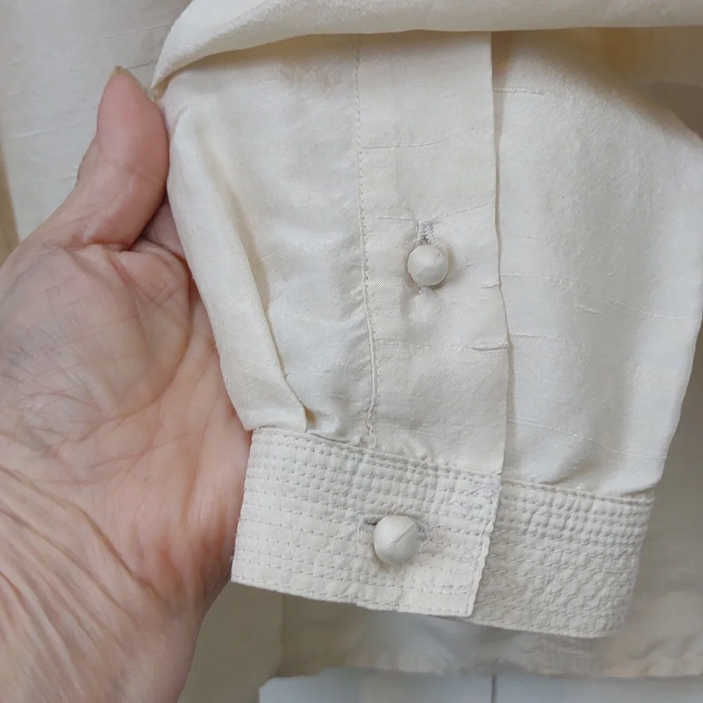 Dana Buchman Vintage All Silk Buttercream Yellow LS BU Asian Inspired Blouse - Picture 9 of 11